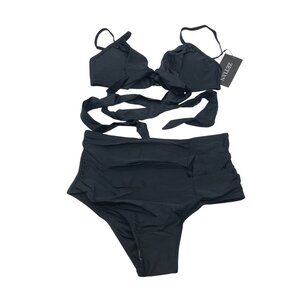Zetian Bikini Set High Rise Wrap Ties Removable Cups Black S